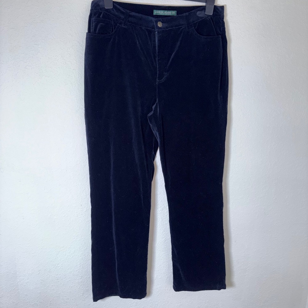 Lauren Ralph Lauren Velvet Pants 14 Navy Blue Excellent Straight Leg Trousers